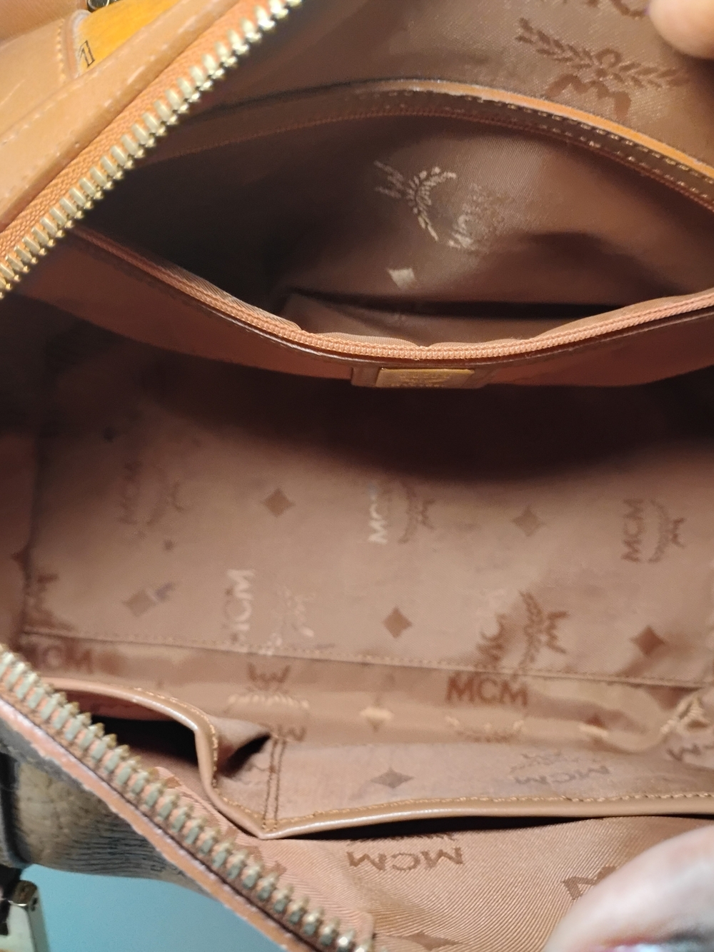 MCM Cognac Monogram Visetos Dome Satchel with Gold Hardware - Picture 5 of 10